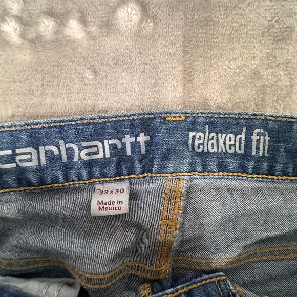 Carhartt Relaxed Fit Utility Workwear Dark Blue Denim Jeans Size 33 X 30 - Picture 3 of 7
